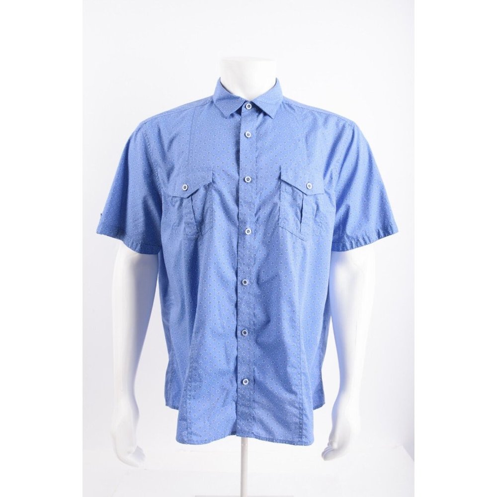 Johnston & Murphy Mens Shirt XL Blue Floral Print Short Sleeve Button Up